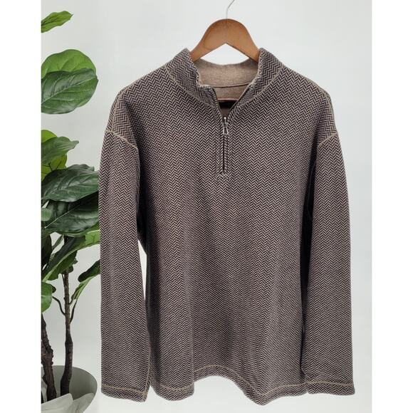 Cremieux Mens Brown Herringbone 1/4 Zip Reversible Pullover Sweater Size 2XL - Picture 1 of 10
